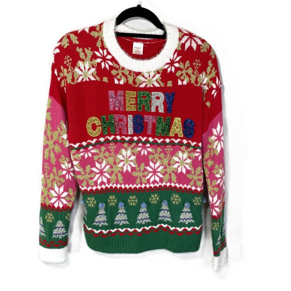 Holiday Time Festive Ugly Christmas Sweater Crew Neck Long Sleeves Size L - Picture 7 of 15